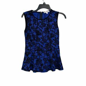 ✨Under Skies Size S Women's Elegant Blue & Black Floral Sleeveless Peplum Top✨